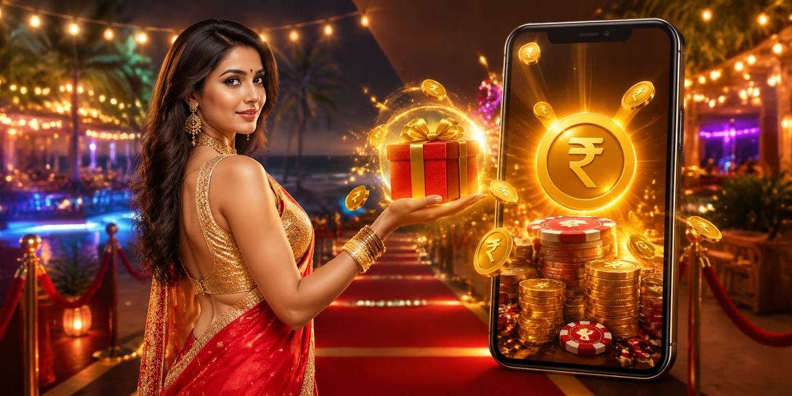 Happy Indian user registering account on mobile with festive bonus