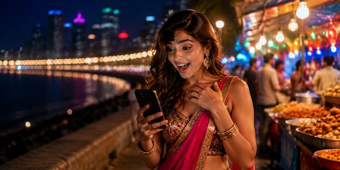 Night market near Mumbai Marine Drive with slot game and betting scene
